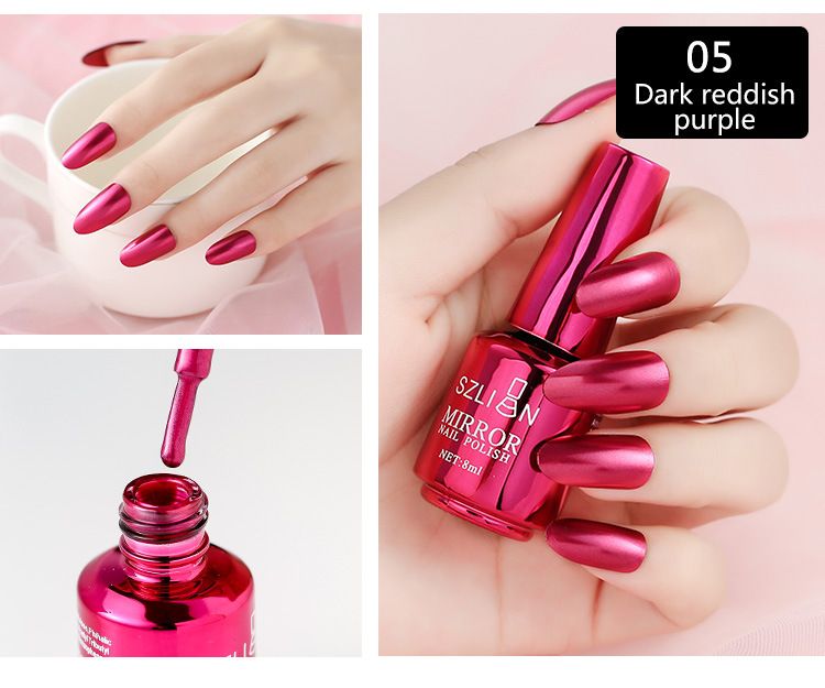 Nail Polish Metallic Mirror Effect Metal Long-Lasting Quick Dry Nail Lacquers, Shiny Chrome DIY Manicure