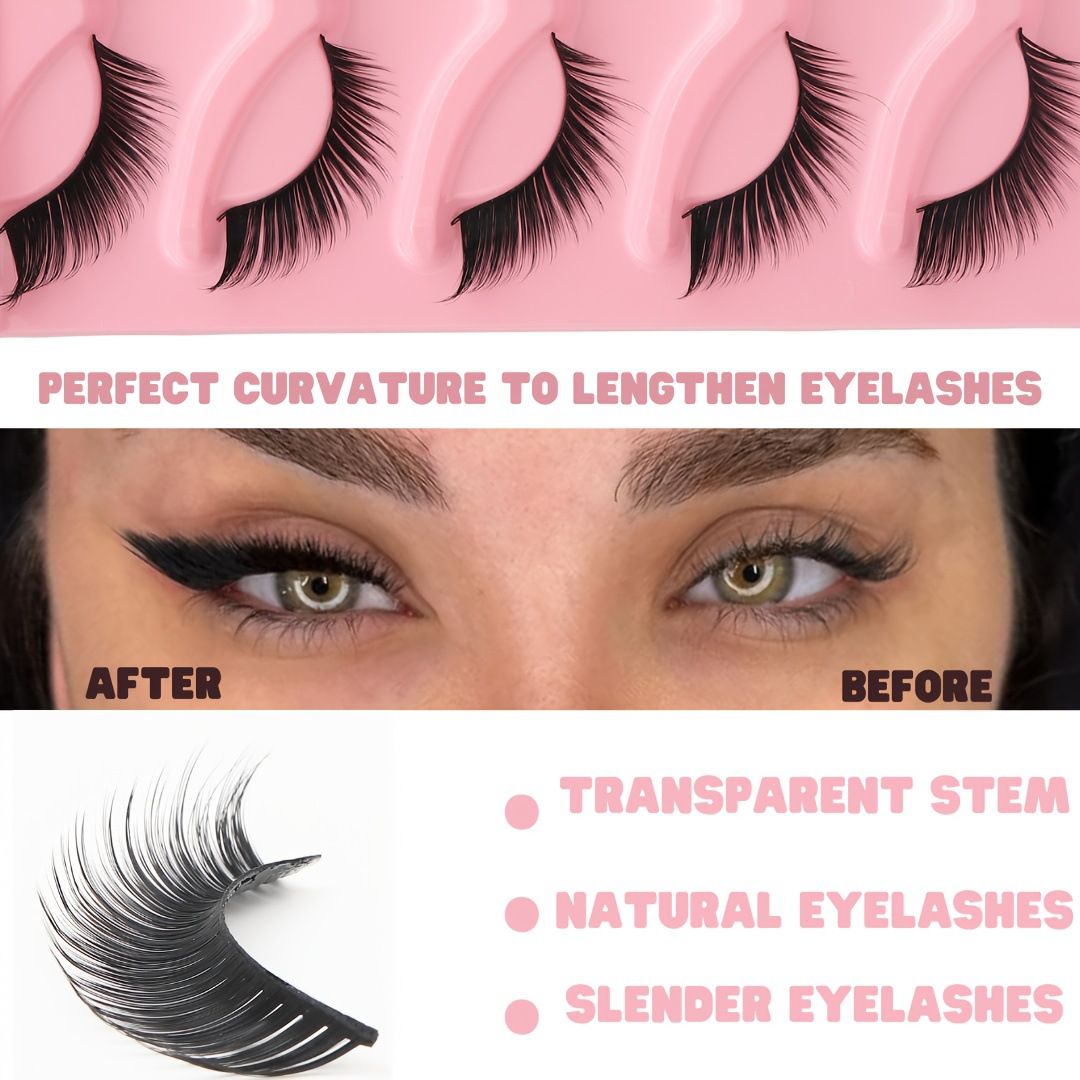 5 Pairs Cat Eye Lashes Wispy Fake Lashes Fluffy Cat Eye Lashes Extensions False Eyelashes 3D Natural Thick Simulation Lengthens Eyelashes Daily makeup.