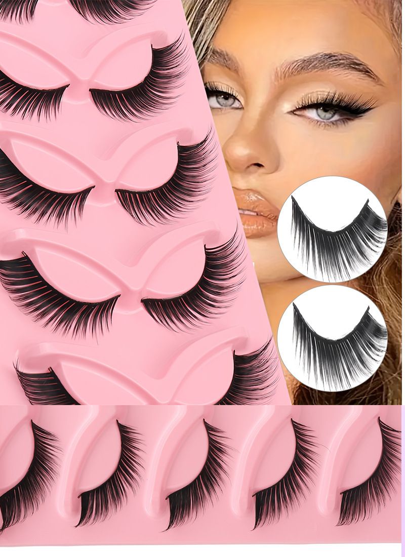 5 Pairs Cat Eye Lashes Wispy Fake Lashes Fluffy Cat Eye Lashes Extensions False Eyelashes 3D Natural Thick Simulation Lengthens Eyelashes Daily makeup.