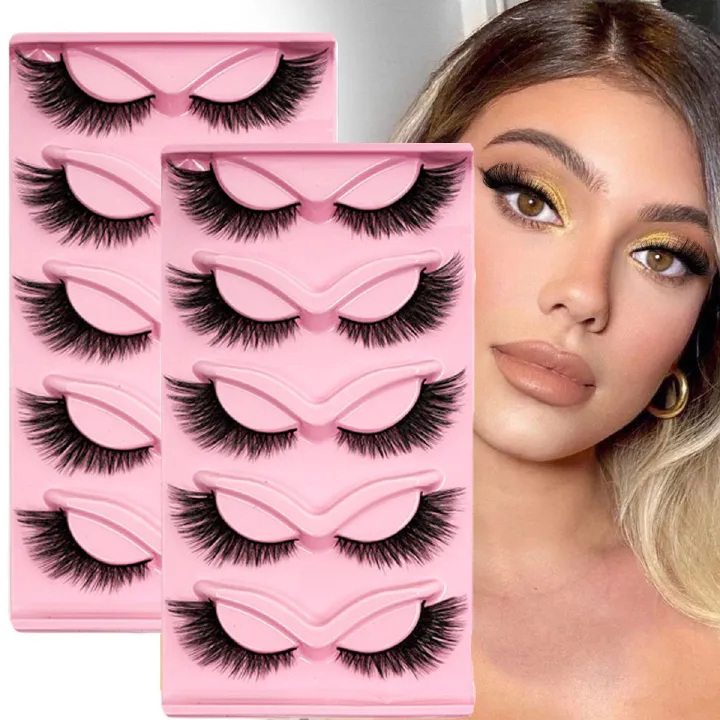 5 Pairs Cat Eye Lashes Wispy Fake Lashes Fluffy Cat Eye Lashes Extensions False Eyelashes 3D Natural Thick Simulation Lengthens Eyelashes Daily makeup.