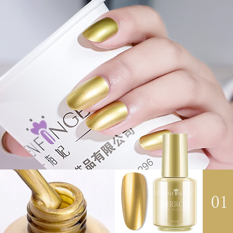 Gold Mirror Nail Polish, Bright Colorful Nail Polish for Nail Art, Longlasting Mirror Effect Nail Art Polish, Gorgeous Reflective Manicure Nail Lacquers-Gold