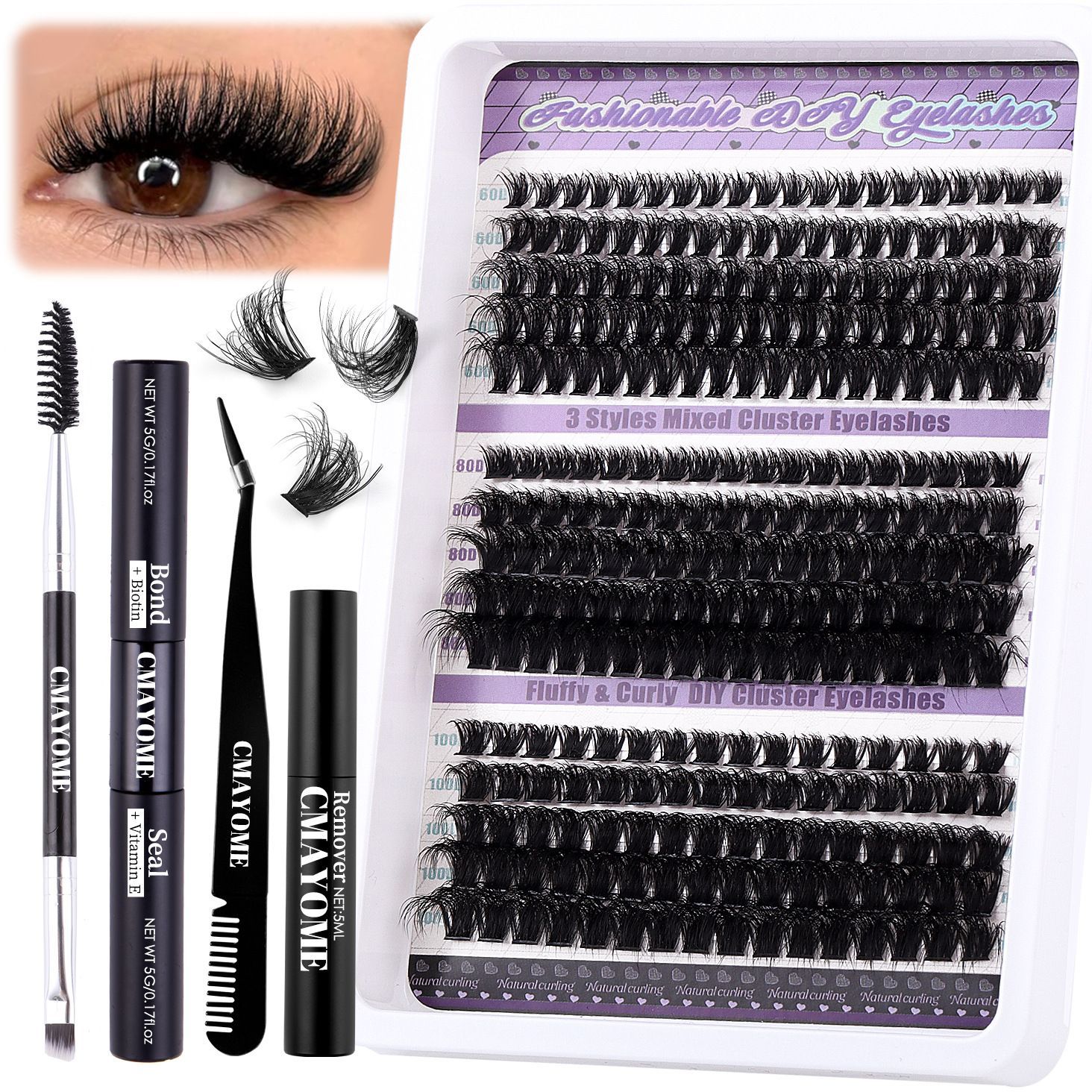 DIY False Eyelash Clusters - Buildable Volume 30D to 100D (270 Pcs) for Natural Look False Eyelashes Natural Thick False Eyelashes Kit Lash Extension Kit DIY Individual Lashes Kit with Lash Bond and S