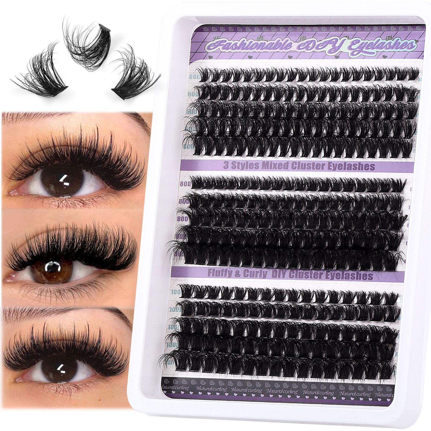DIY False Eyelash Clusters - Buildable Volume 30D to 100D (270 Pcs) for Natural Look False Eyelashes Natural Thick False Eyelashes Kit Lash Extension Kit DIY Individual Lashes Kit with Lash Bond and S