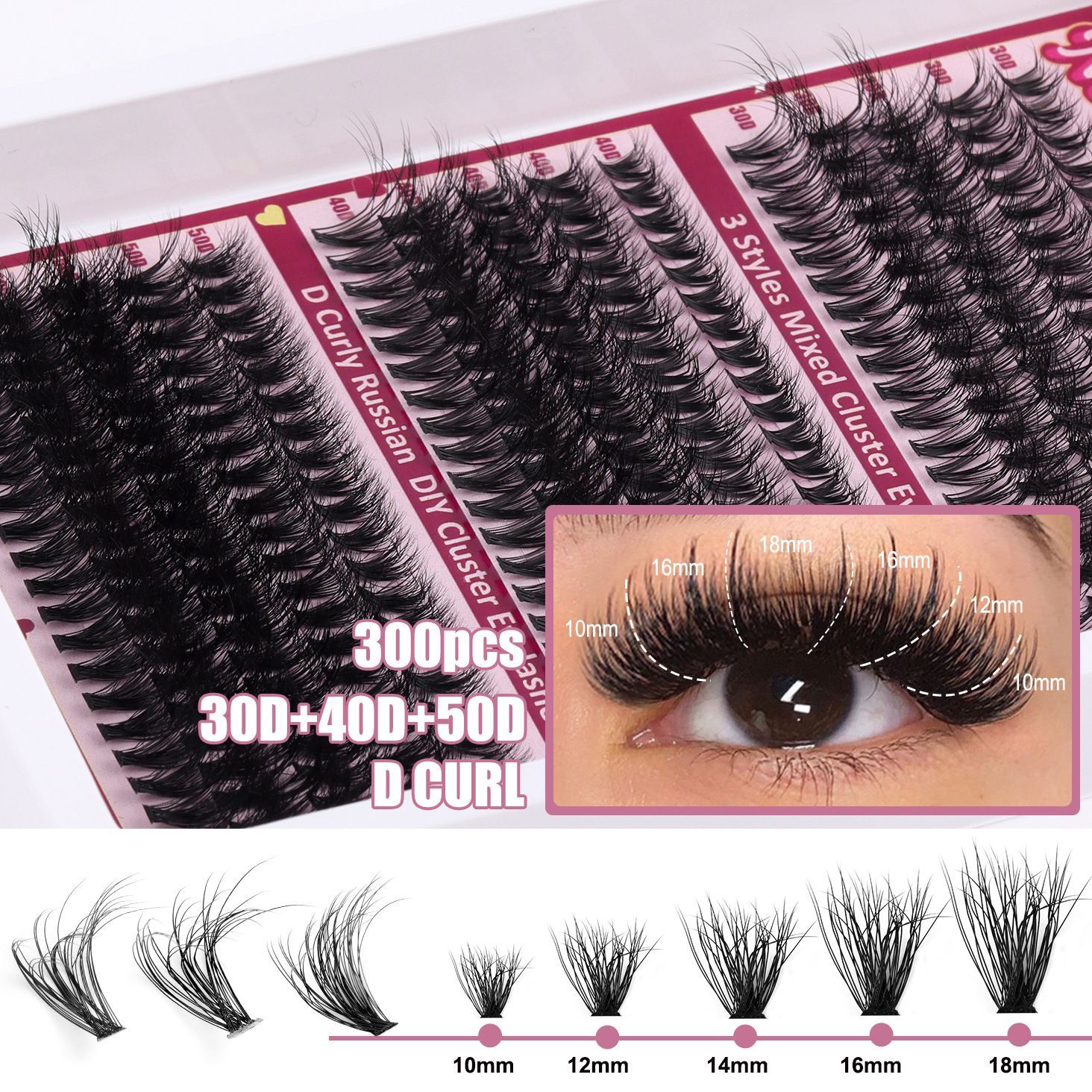 DIY False Eyelash Clusters - Buildable Volume 30D to 100D (270 Pcs) for Natural Look False Eyelashes Natural Thick False Eyelashes Kit Lash Extension Kit DIY Individual Lashes Kit with Lash Bond and S