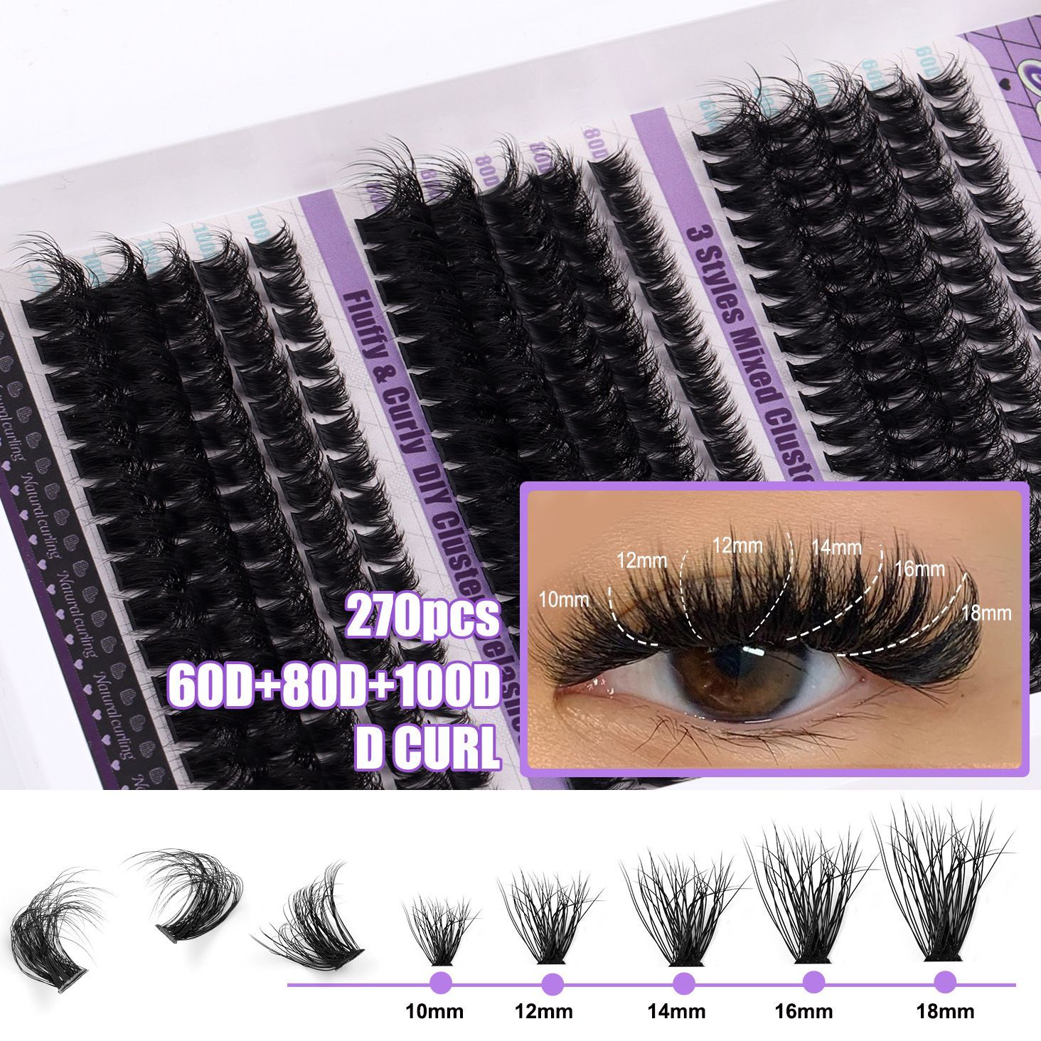 DIY False Eyelash Clusters - Buildable Volume 30D to 100D (270 Pcs) for Natural Look False Eyelashes Natural Thick False Eyelashes Kit Lash Extension Kit DIY Individual Lashes Kit with Lash Bond and S