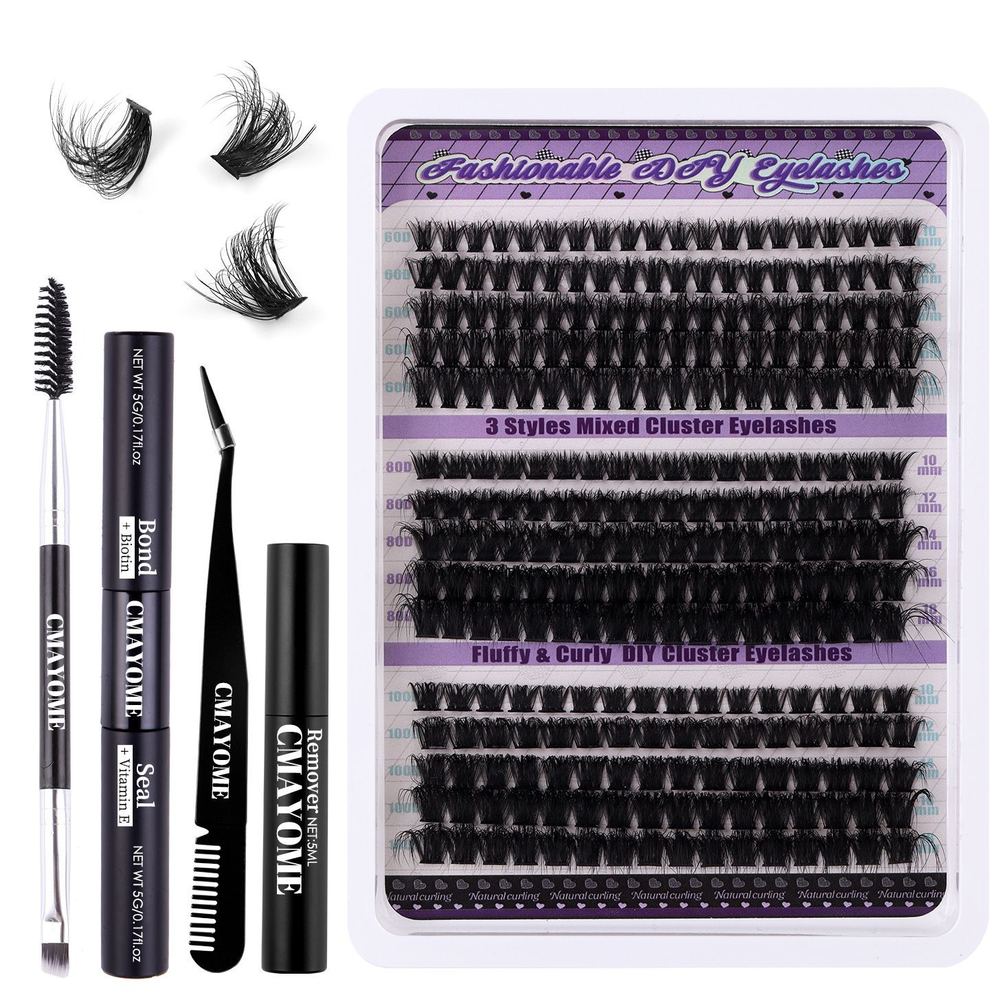 DIY False Eyelash Clusters - Buildable Volume 30D to 100D (270 Pcs) for Natural Look False Eyelashes Natural Thick False Eyelashes Kit Lash Extension Kit DIY Individual Lashes Kit with Lash Bond and S