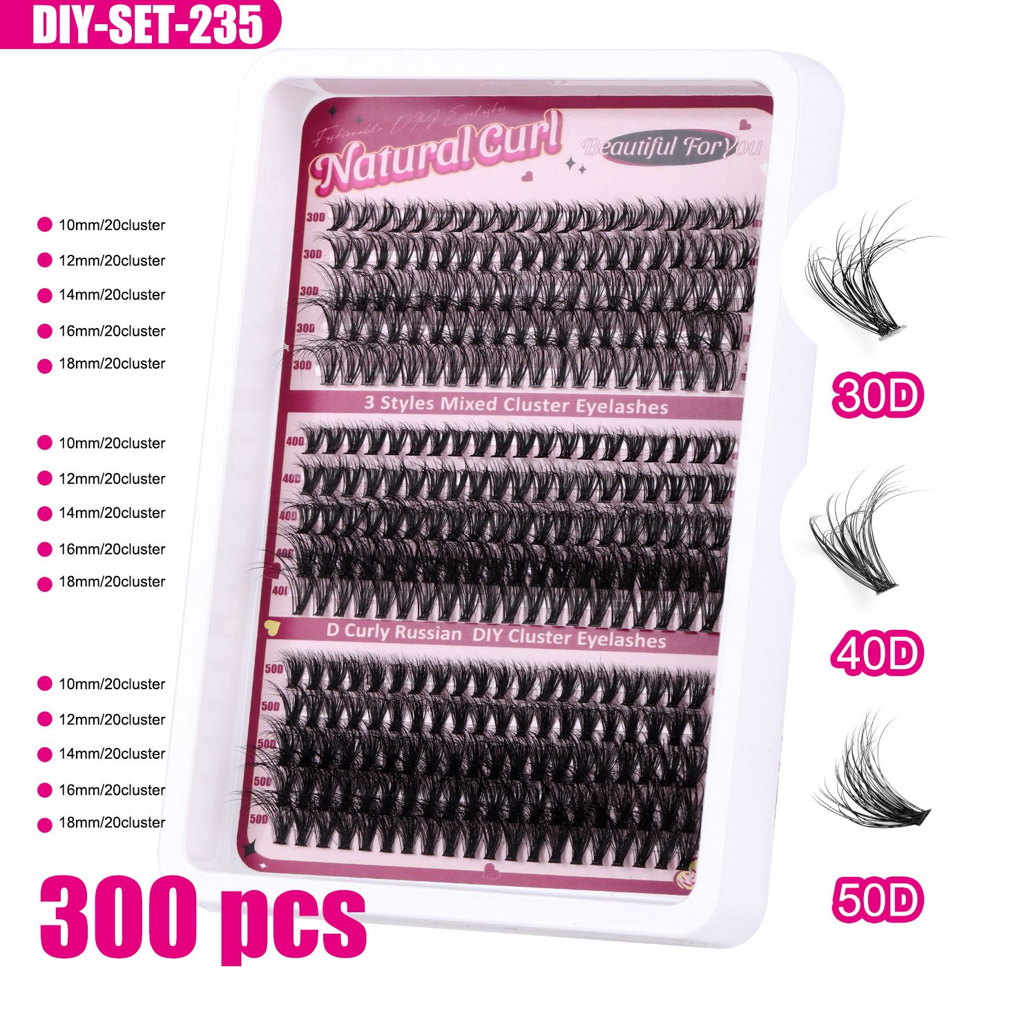DIY False Eyelash Clusters - Buildable Volume 30D to 100D (270 Pcs) for Natural Look False Eyelashes Natural Thick False Eyelashes Kit Lash Extension Kit DIY Individual Lashes Kit with Lash Bond and S
