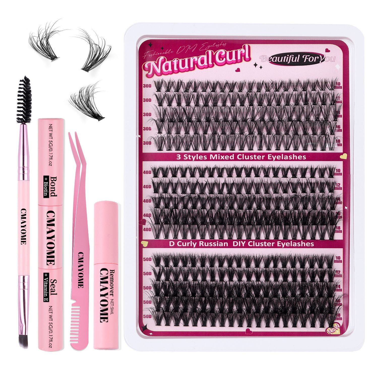 DIY False Eyelash Clusters - Buildable Volume 30D to 100D (270 Pcs) for Natural Look False Eyelashes Natural Thick False Eyelashes Kit Lash Extension Kit DIY Individual Lashes Kit with Lash Bond and S