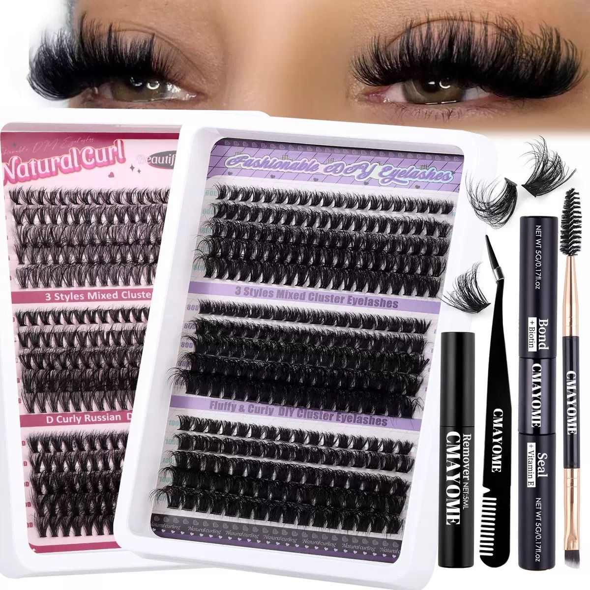 DIY False Eyelash Clusters - Buildable Volume 30D to 100D (270 Pcs) for Natural Look False Eyelashes Natural Thick False Eyelashes Kit Lash Extension Kit DIY Individual Lashes Kit with Lash Bond and S