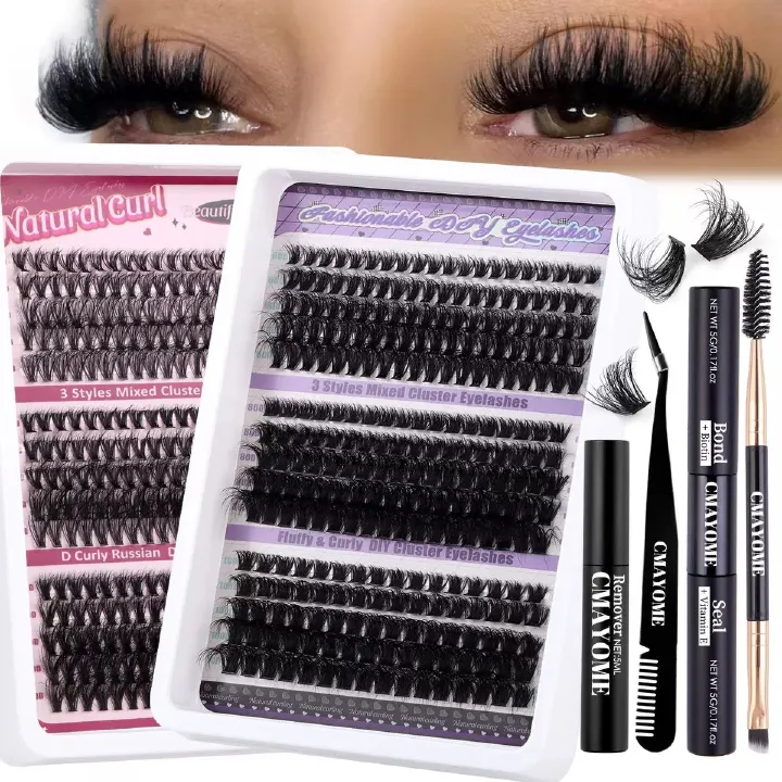 DIY False Eyelash Clusters - Buildable Volume 30D to 100D (270 Pcs) for Natural Look False Eyelashes Natural Thick False Eyelashes Kit Lash Extension Kit DIY Individual Lashes Kit with Lash Bond and S