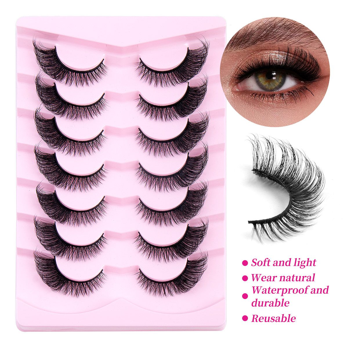 7 Pairs Cat Eye Lashes Wispy Fake Lashes Fluffy Cat Eye Lashes Extensions False Eyelashes  false eyelash set, large capacity dense single cluster of false eyelashes（30D/40D/50D/60D/80D/100D）