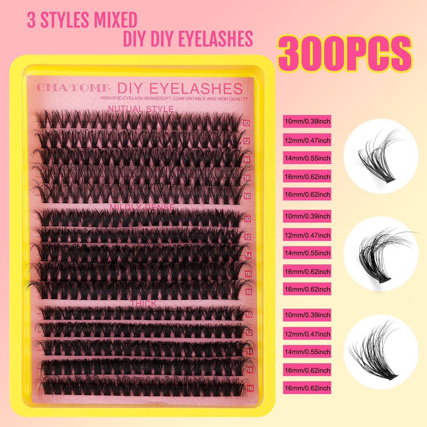 DIY Sectional 30D+40D False Eyelashes Hot-melt single cluster segmented eyelashes 60P80P set eyelashes combination 30D+40D+ Pink pink tweezers DIY sectional false eyelashes 15 rows with large capacity