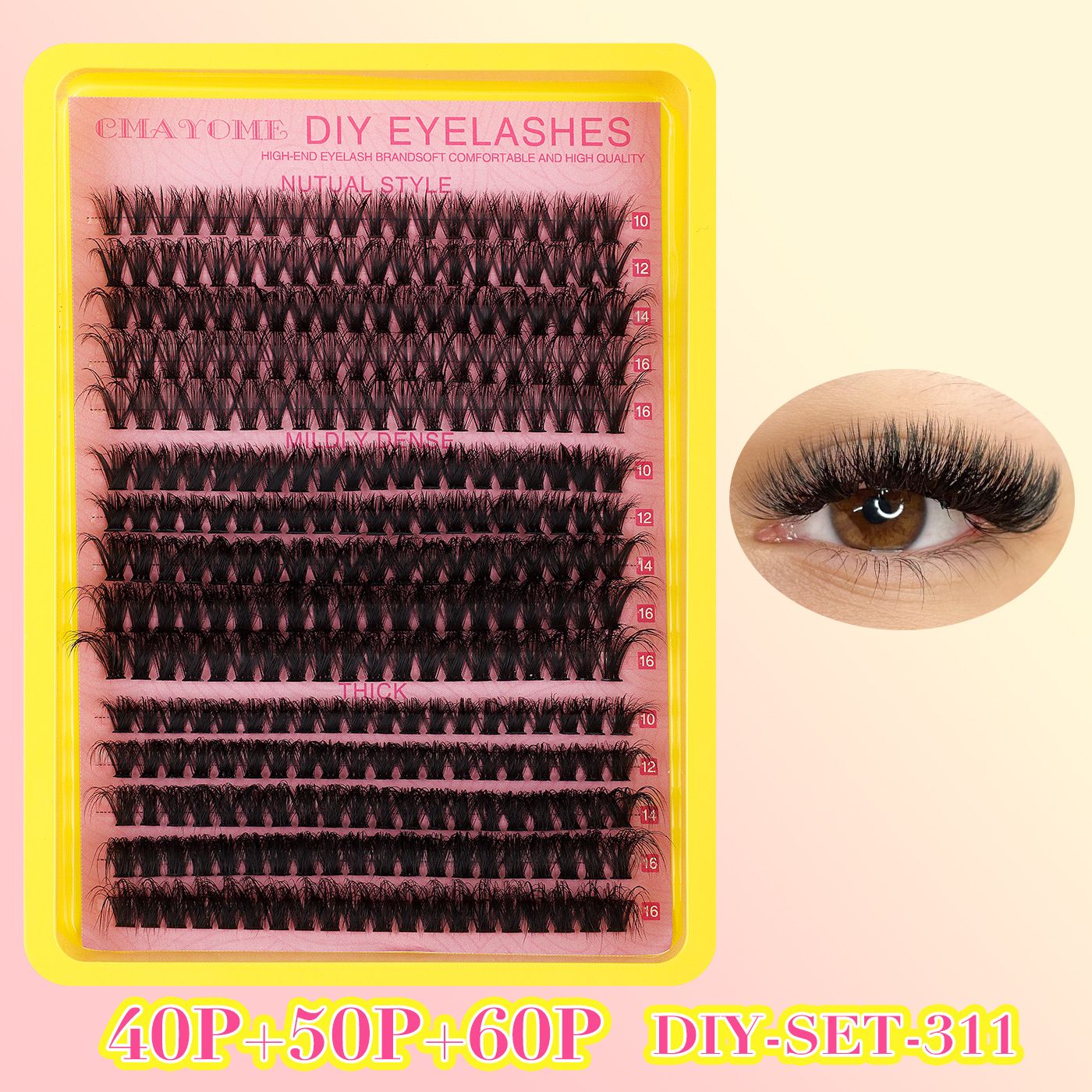 DIY Sectional 30D+40D False Eyelashes Hot-melt single cluster segmented eyelashes 60P80P set eyelashes combination 30D+40D+ Pink pink tweezers DIY sectional false eyelashes 15 rows with large capacity