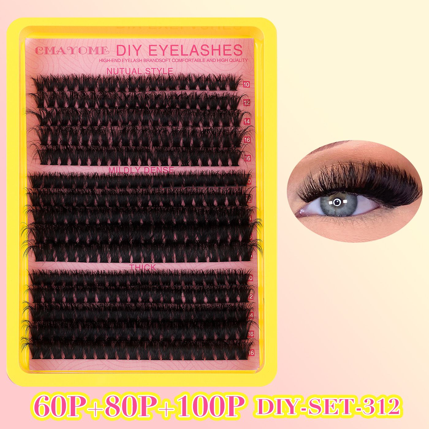 DIY Sectional 30D+40D False Eyelashes Hot-melt single cluster segmented eyelashes 60P80P set eyelashes combination 30D+40D+ Pink pink tweezers DIY sectional false eyelashes 15 rows with large capacity