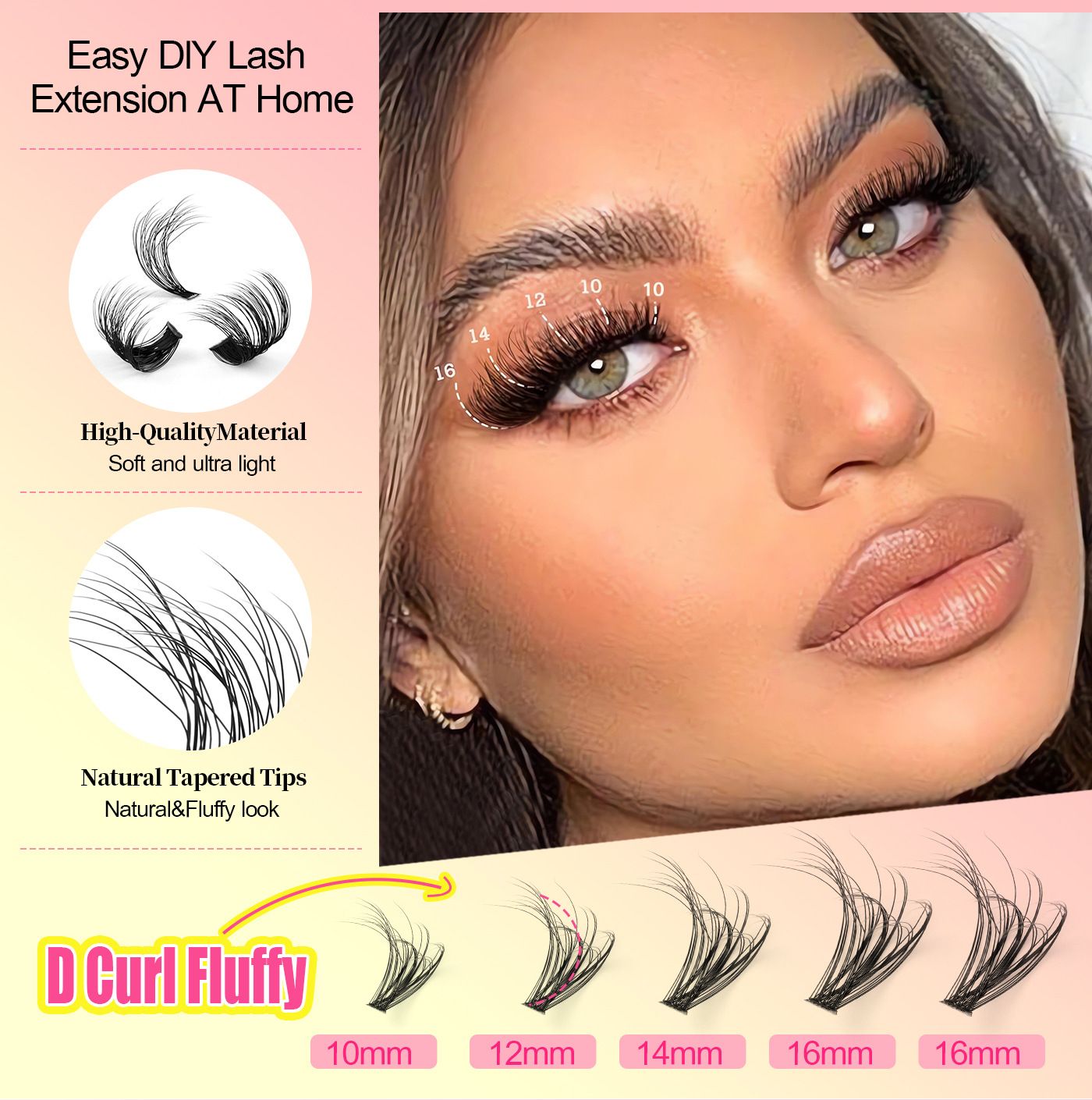 DIY Sectional 30D+40D False Eyelashes Hot-melt single cluster segmented eyelashes 60P80P set eyelashes combination 30D+40D+ Pink pink tweezers DIY sectional false eyelashes 15 rows with large capacity
