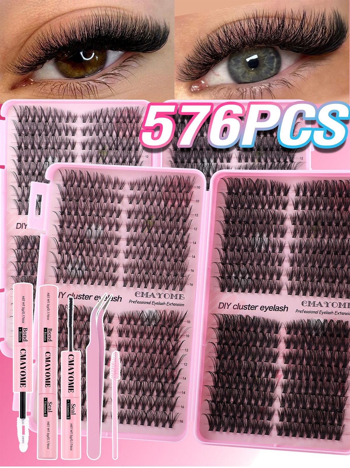 576 Tufts of Dense D-curl  Single Tuft False Eyelashes Naturally Light and 10-16mm DIY Segmented Self-grafting 576 clusters False eyelashes Natural thick false eyelashes