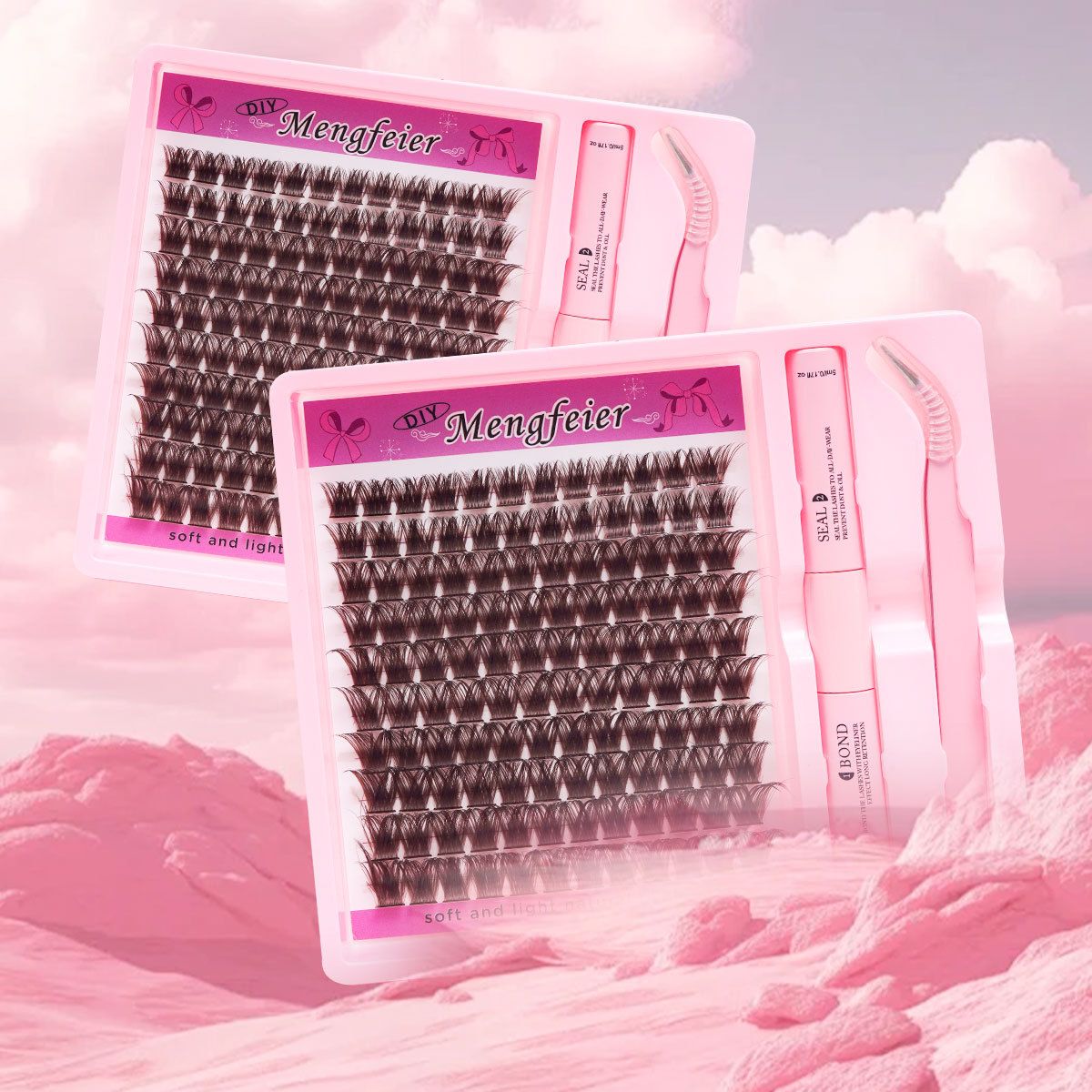 Golden Brown DIY False Eyelashes Thick D-warping Single Cluster Simulation Makeup Self-grafting Eyelash Suit Extension Kit DIY 280pcs Lash Clusters Eyelash Extension Kit, 12-18mm Individual