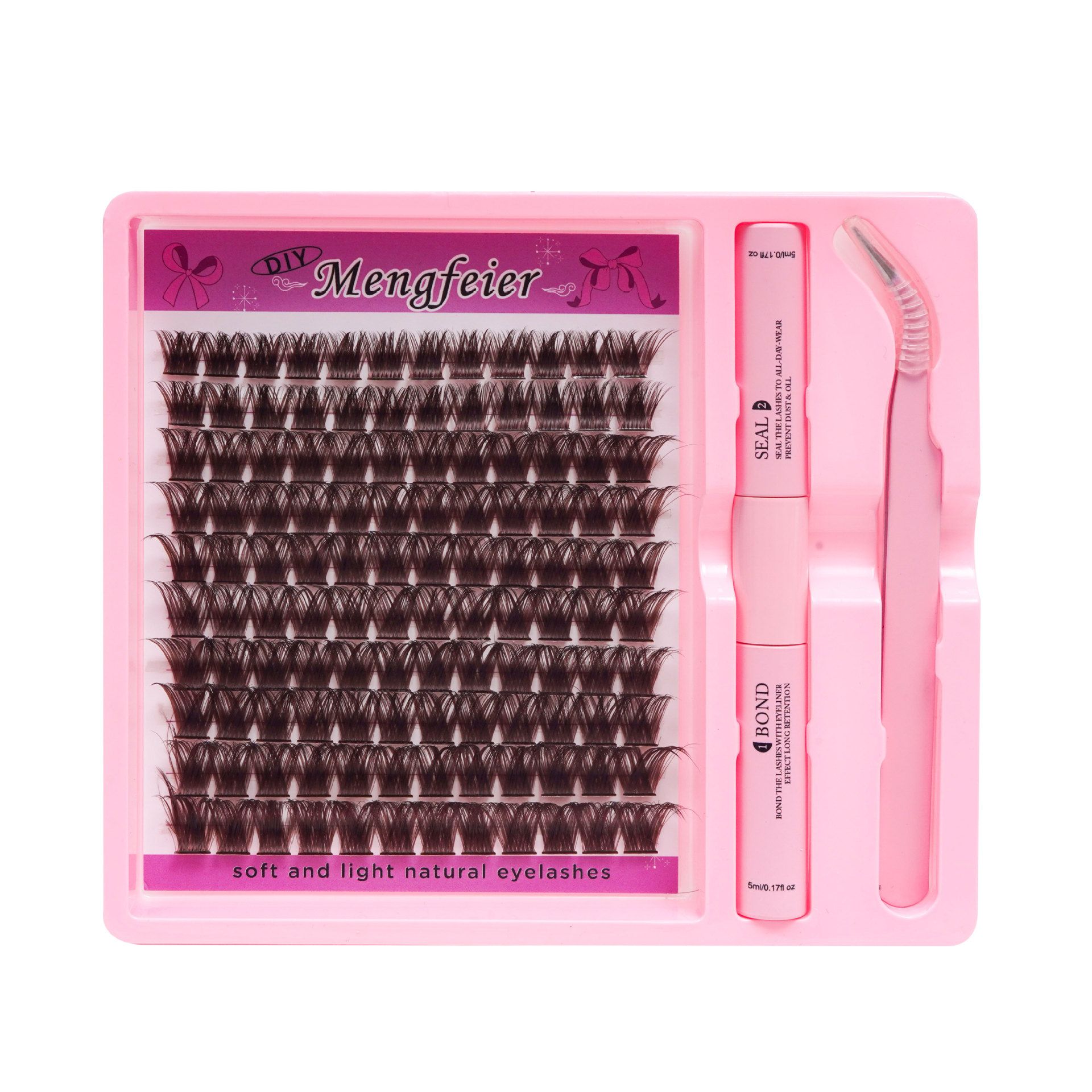 Golden Brown DIY False Eyelashes Thick D-warping Single Cluster Simulation Makeup Self-grafting Eyelash Suit Extension Kit DIY 280pcs Lash Clusters Eyelash Extension Kit, 12-18mm Individual