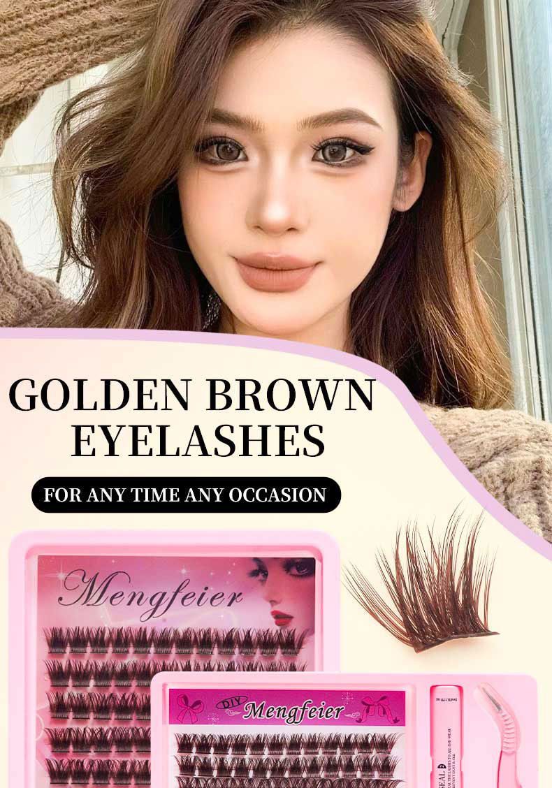 Golden Brown DIY False Eyelashes Thick D-warping Single Cluster Simulation Makeup Self-grafting Eyelash Suit Extension Kit DIY 280pcs Lash Clusters Eyelash Extension Kit, 12-18mm Individual