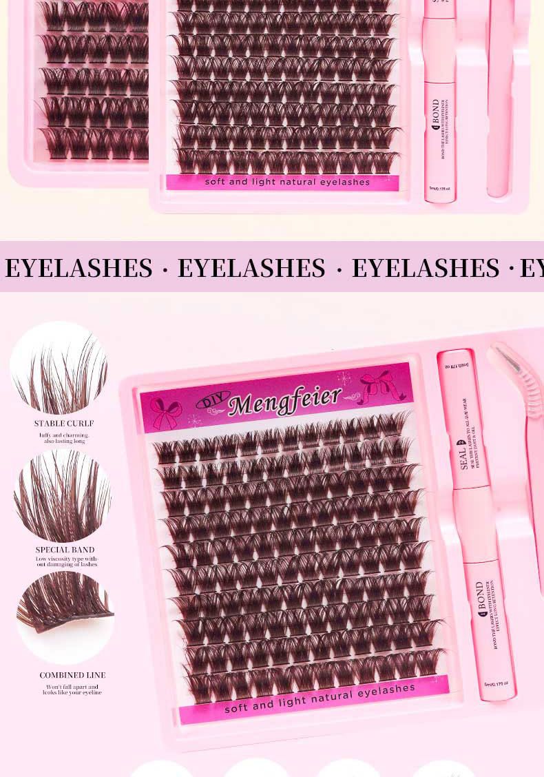 Golden Brown DIY False Eyelashes Thick D-warping Single Cluster Simulation Makeup Self-grafting Eyelash Suit Extension Kit DIY 280pcs Lash Clusters Eyelash Extension Kit, 12-18mm Individual