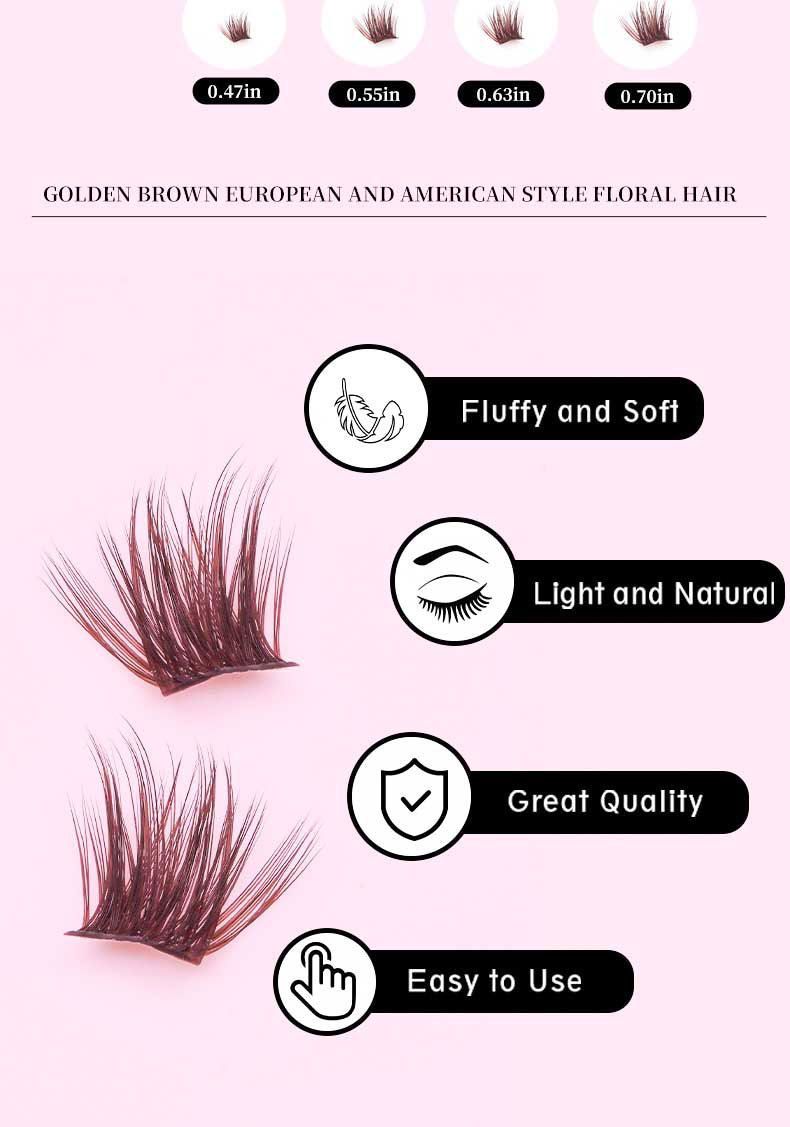 Golden Brown DIY False Eyelashes Thick D-warping Single Cluster Simulation Makeup Self-grafting Eyelash Suit Extension Kit DIY 280pcs Lash Clusters Eyelash Extension Kit, 12-18mm Individual