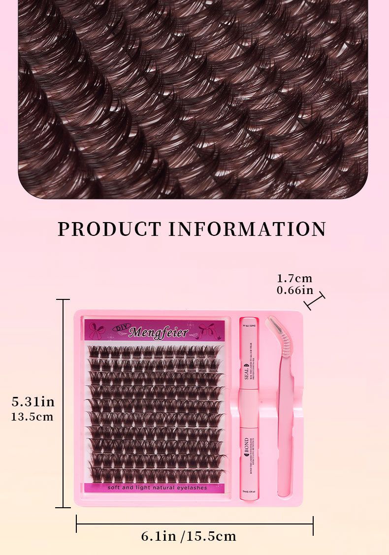 Golden Brown DIY False Eyelashes Thick D-warping Single Cluster Simulation Makeup Self-grafting Eyelash Suit Extension Kit DIY 280pcs Lash Clusters Eyelash Extension Kit, 12-18mm Individual