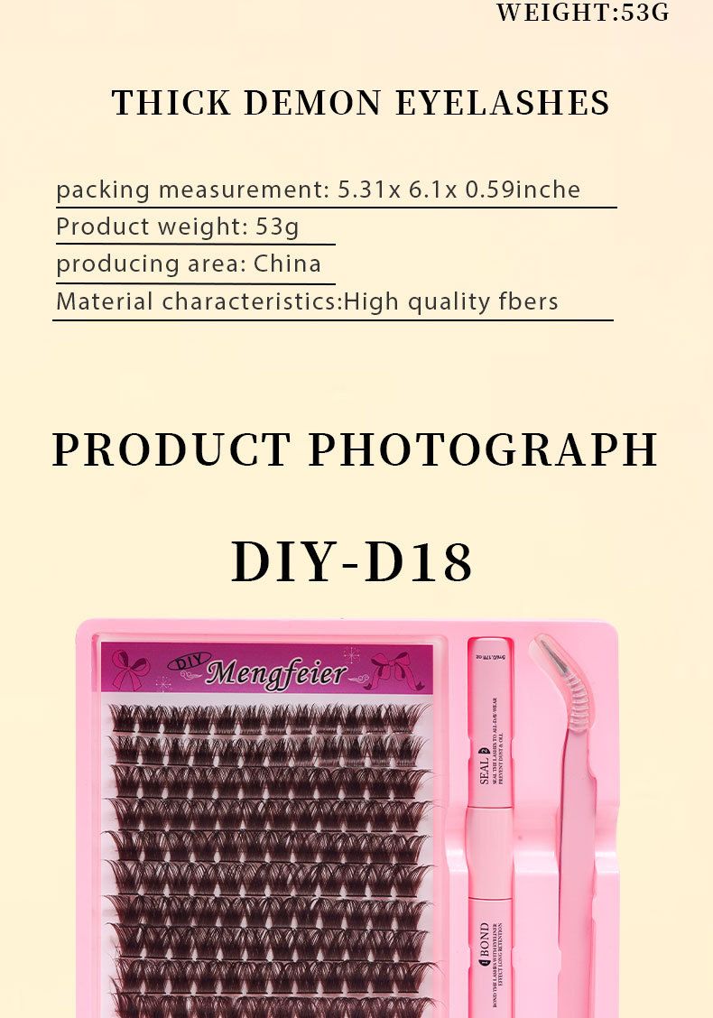 Golden Brown DIY False Eyelashes Thick D-warping Single Cluster Simulation Makeup Self-grafting Eyelash Suit Extension Kit DIY 280pcs Lash Clusters Eyelash Extension Kit, 12-18mm Individual