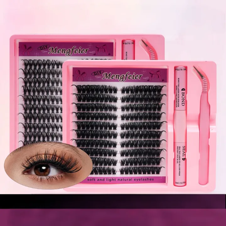 Lash Clusters Kit 180Pcs Fluffy Cat-Eye Look Individual Eyelash Extensions, Volume  Effect, C/D Curl False Eyelashes Kit with Glue |Tweezers | Removers| Eyelash & Eyebrow Brush