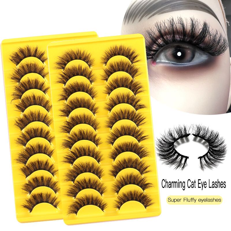 Mink Lashes Volume False Eyelashes 18mm Thick Fake Lashes 8D Volume Cat Eye Lashes Natural Look Like Lash Extension 10Pairs Pack