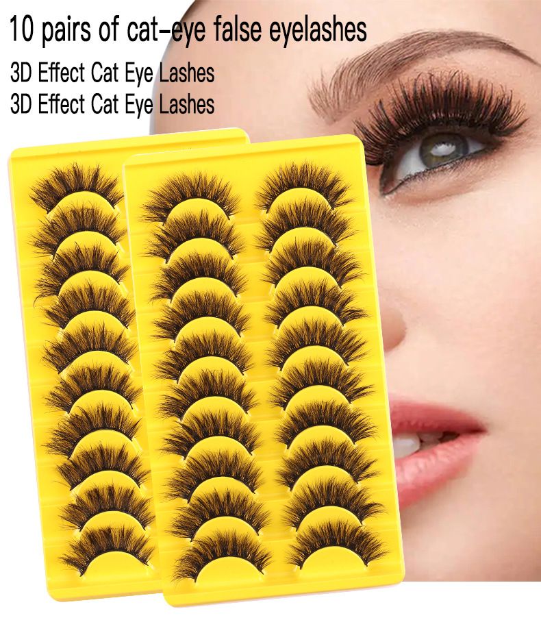 Mink Lashes Volume False Eyelashes 18mm Thick Fake Lashes 8D Volume Cat Eye Lashes Natural Look Like Lash Extension 10Pairs Pack