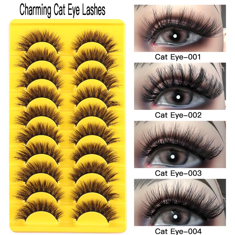 Mink Lashes Volume False Eyelashes 18mm Thick Fake Lashes 8D Volume Cat Eye Lashes Natural Look Like Lash Extension 10Pairs Pack