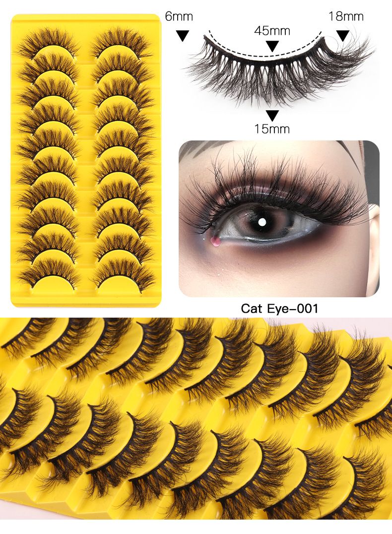 Mink Lashes Volume False Eyelashes 18mm Thick Fake Lashes 8D Volume Cat Eye Lashes Natural Look Like Lash Extension 10Pairs Pack