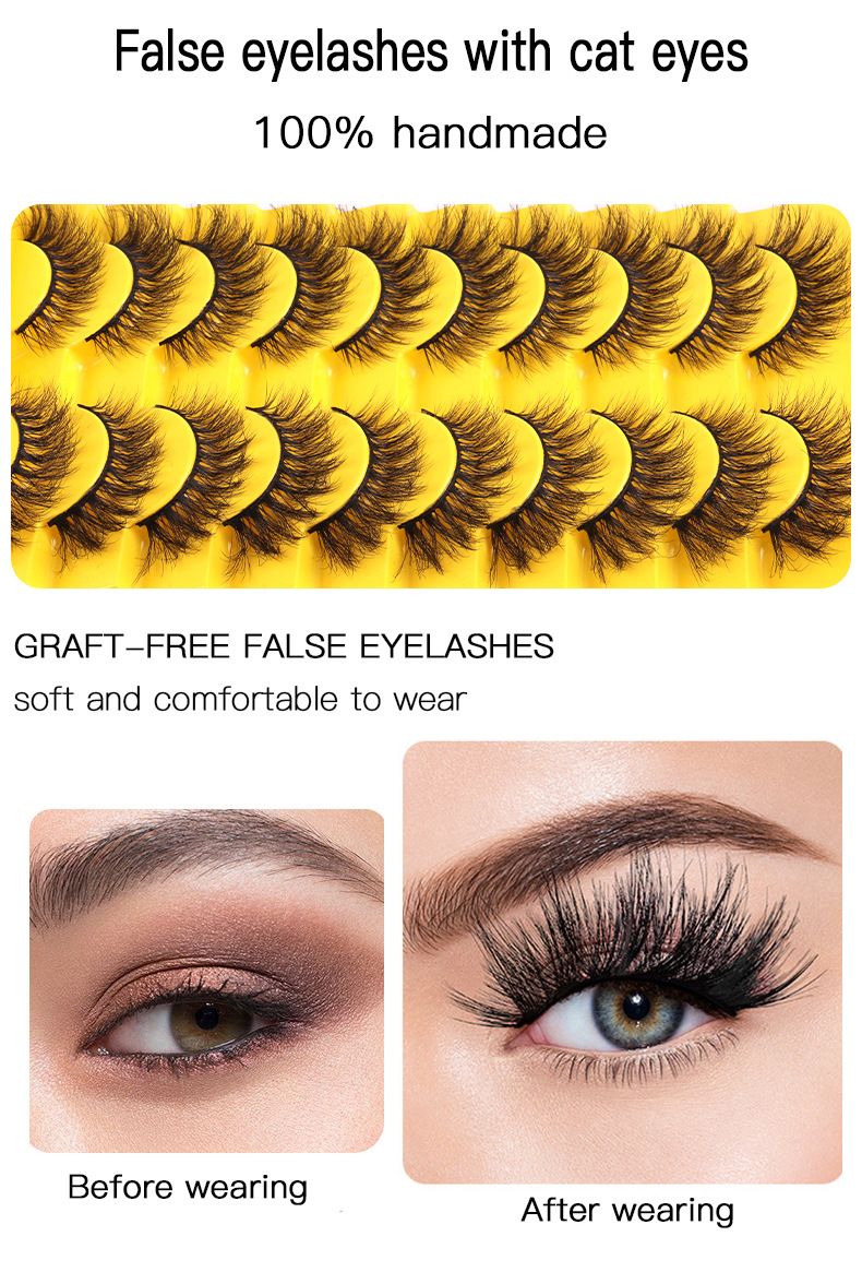 Mink Lashes Volume False Eyelashes 18mm Thick Fake Lashes 8D Volume Cat Eye Lashes Natural Look Like Lash Extension 10Pairs Pack