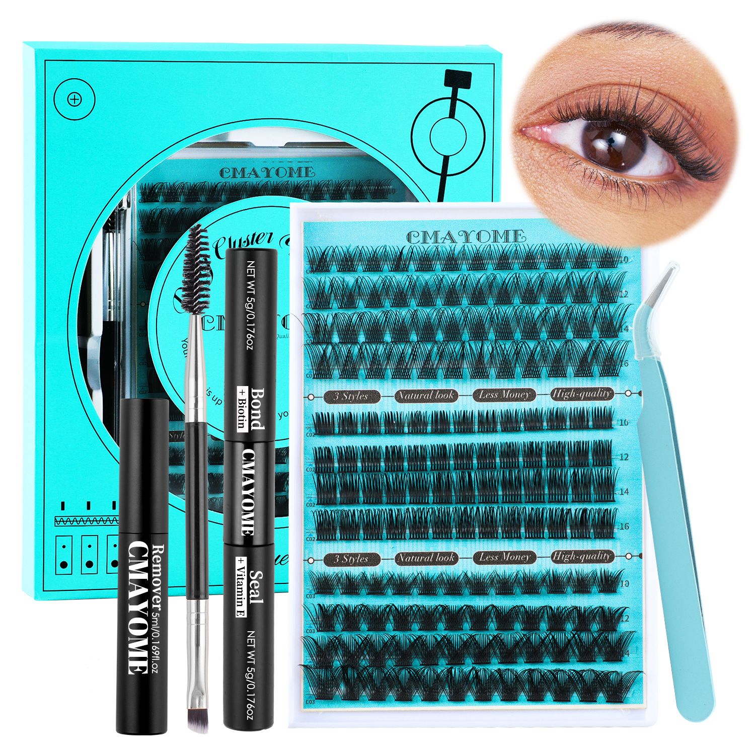 240PCS Eyelash Extension Kit D Curl Wispy Clusters Lash DIY Lashes Natural Individual Lashes Kit with Lash Bond and Seal Eyelash Tweezer