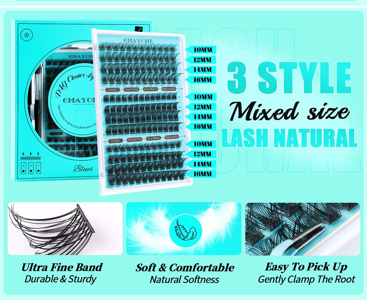 240PCS Eyelash Extension Kit D Curl Wispy Clusters Lash DIY Lashes Natural Individual Lashes Kit with Lash Bond and Seal Eyelash Tweezer
