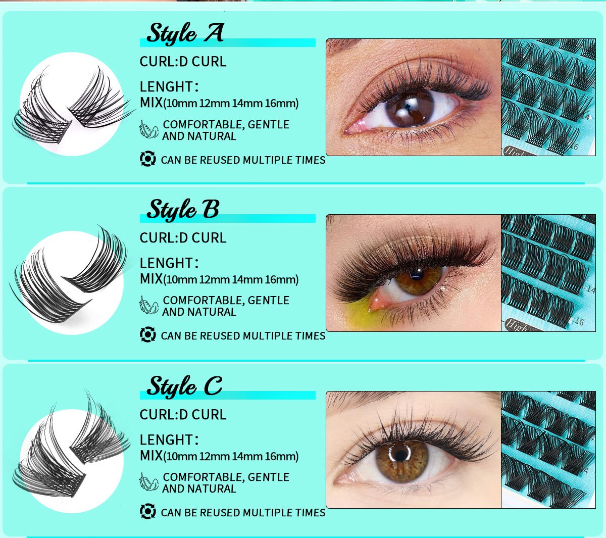 240PCS Eyelash Extension Kit D Curl Wispy Clusters Lash DIY Lashes Natural Individual Lashes Kit with Lash Bond and Seal Eyelash Tweezer
