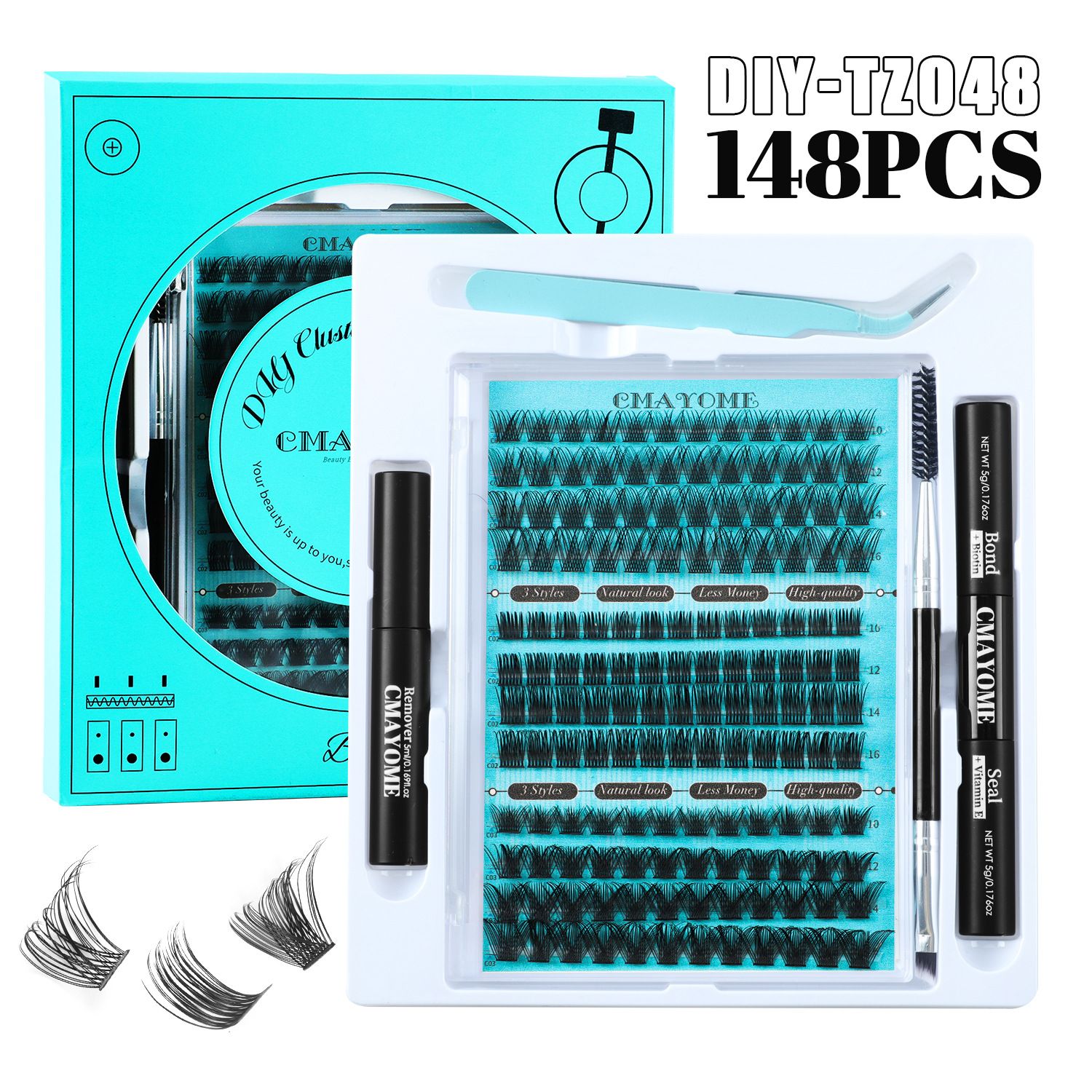 240PCS Eyelash Extension Kit D Curl Wispy Clusters Lash DIY Lashes Natural Individual Lashes Kit with Lash Bond and Seal Eyelash Tweezer