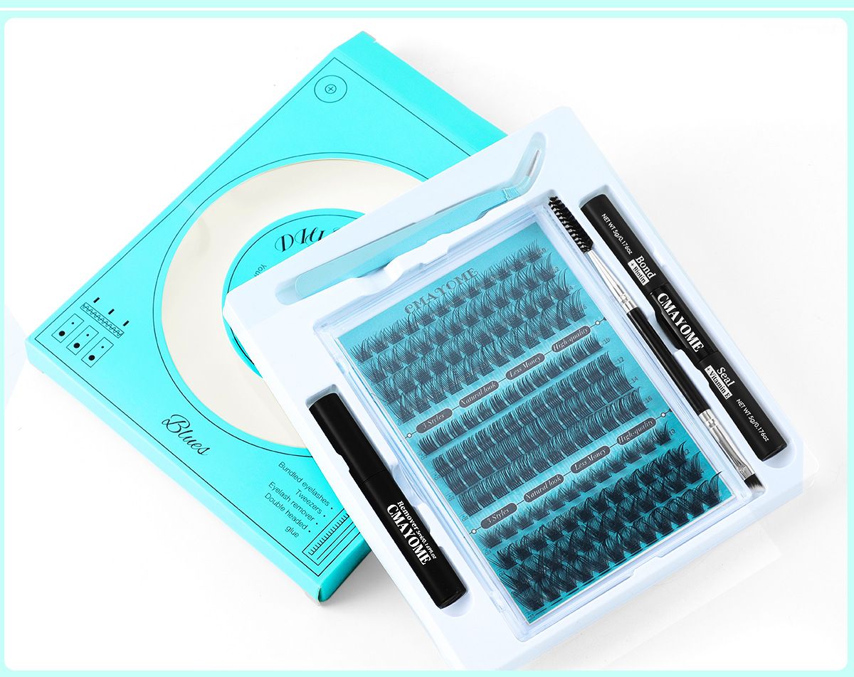 240PCS Eyelash Extension Kit D Curl Wispy Clusters Lash DIY Lashes Natural Individual Lashes Kit with Lash Bond and Seal Eyelash Tweezer