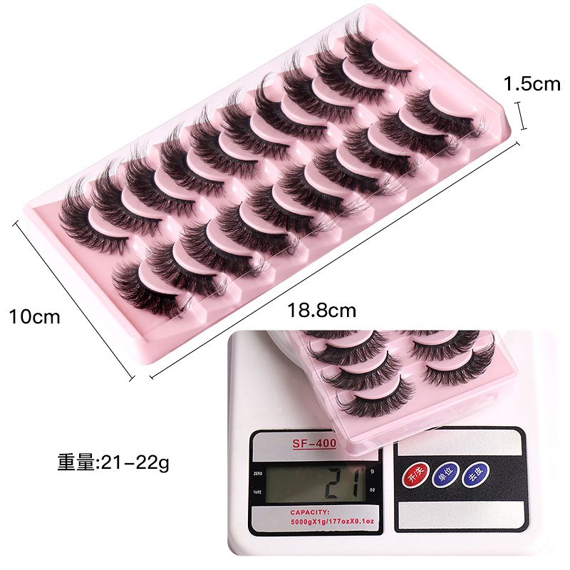 10 Pairs Russian Strip D Curl Lashes 15mm Fake Faux Mink Lashes that Look Like Extensions Curly Volume Cat-Eye Lashes Wispy Flu-ffy Eyelashes