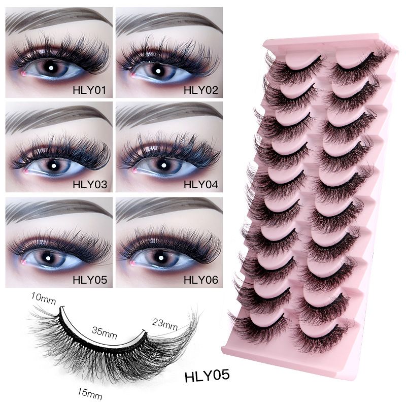 10 Pairs Russian Strip D Curl Lashes 15mm Fake Faux Mink Lashes that Look Like Extensions Curly Volume Cat-Eye Lashes Wispy Flu-ffy Eyelashes