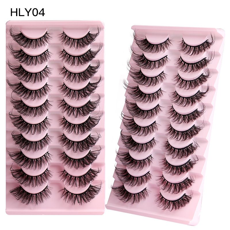 10 Pairs Russian Strip D Curl Lashes 15mm Fake Faux Mink Lashes that Look Like Extensions Curly Volume Cat-Eye Lashes Wispy Flu-ffy Eyelashes
