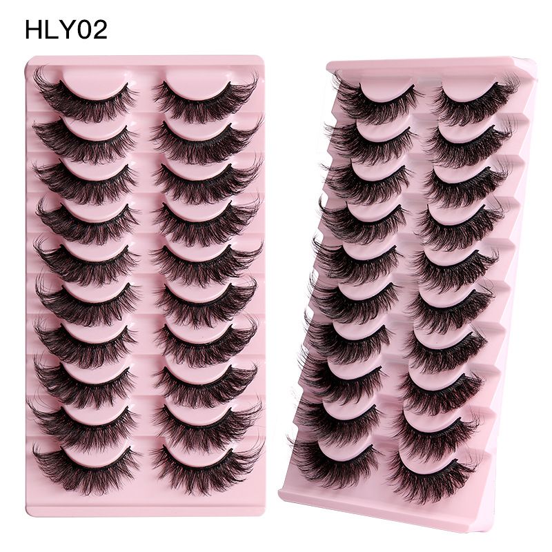 10 Pairs Russian Strip D Curl Lashes 15mm Fake Faux Mink Lashes that Look Like Extensions Curly Volume Cat-Eye Lashes Wispy Flu-ffy Eyelashes