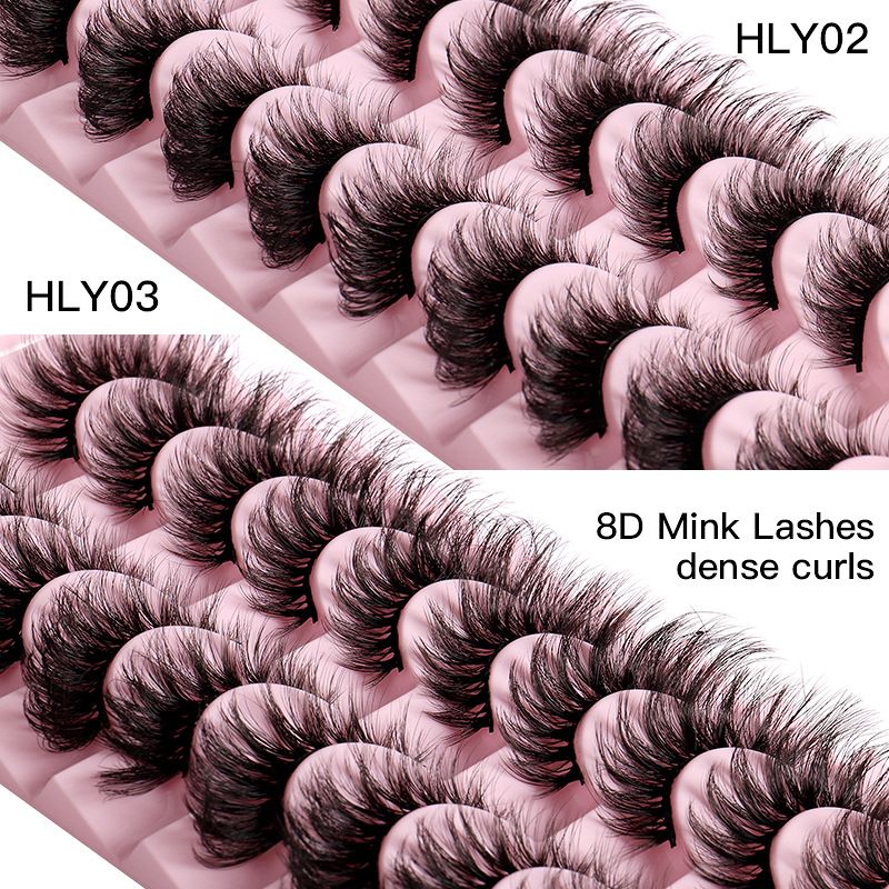10 Pairs Russian Strip D Curl Lashes 15mm Fake Faux Mink Lashes that Look Like Extensions Curly Volume Cat-Eye Lashes Wispy Flu-ffy Eyelashes