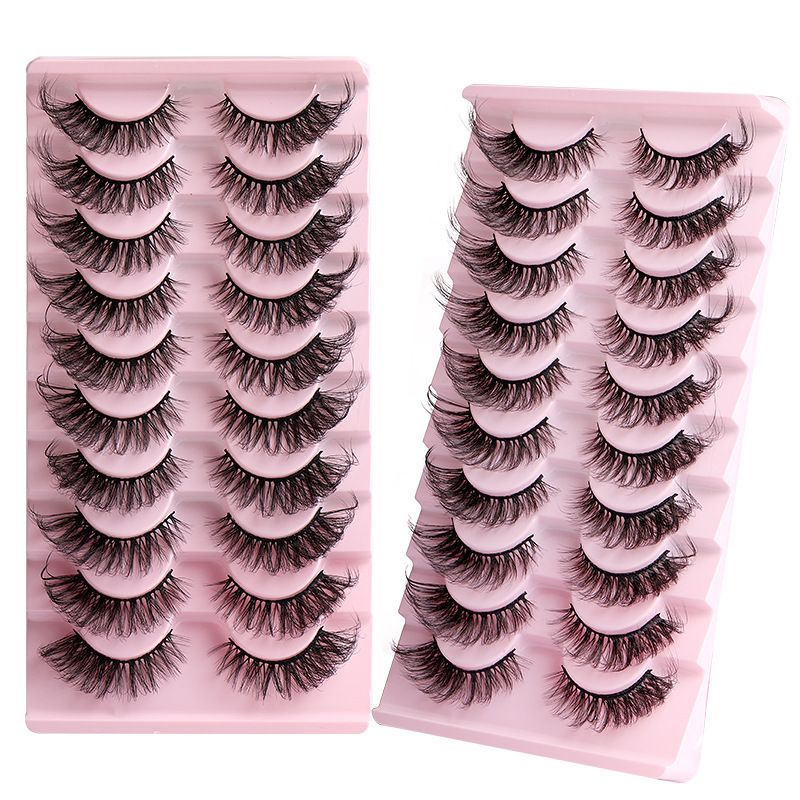 10 Pairs Russian Strip D Curl Lashes 15mm Fake Faux Mink Lashes that Look Like Extensions Curly Volume Cat-Eye Lashes Wispy Flu-ffy Eyelashes