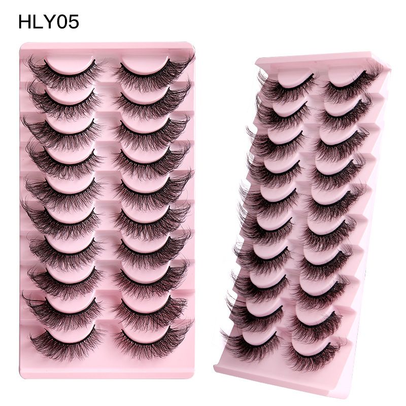 10 Pairs Russian Strip D Curl Lashes 15mm Fake Faux Mink Lashes that Look Like Extensions Curly Volume Cat-Eye Lashes Wispy Flu-ffy Eyelashes
