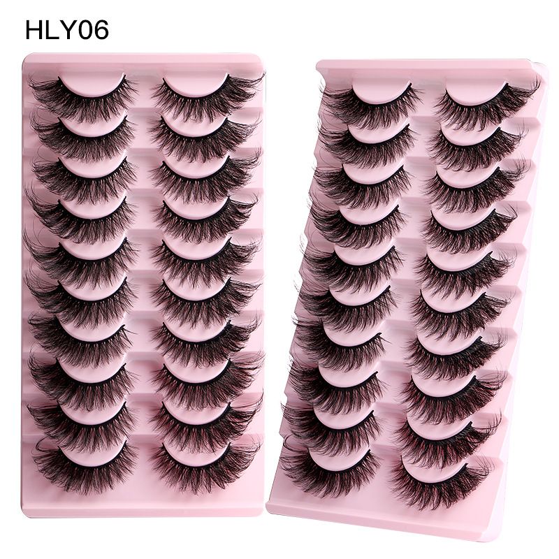 10 Pairs Russian Strip D Curl Lashes 15mm Fake Faux Mink Lashes that Look Like Extensions Curly Volume Cat-Eye Lashes Wispy Flu-ffy Eyelashes