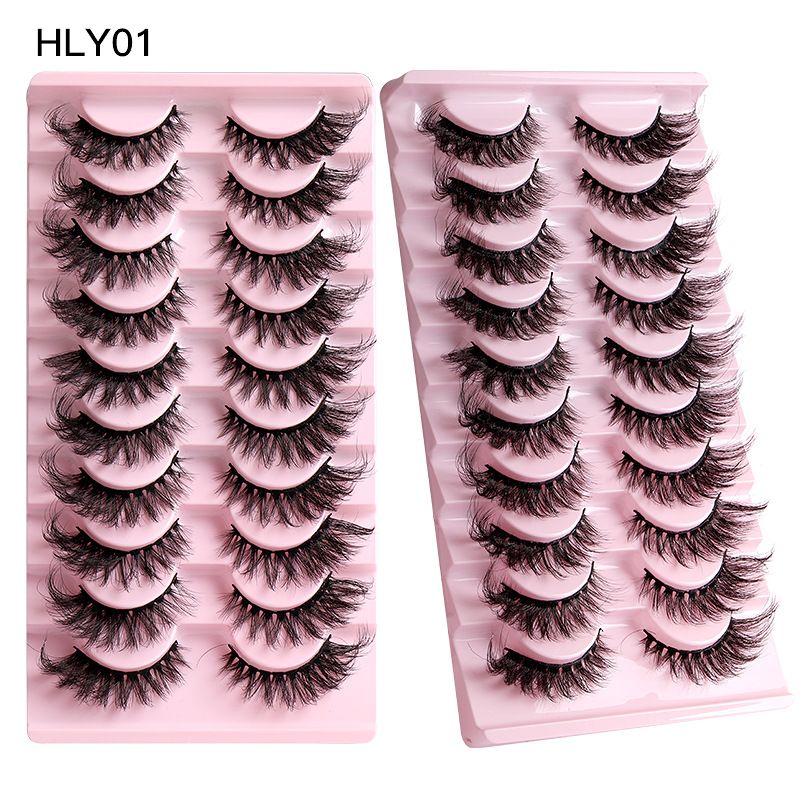 10 Pairs Russian Strip D Curl Lashes 15mm Fake Faux Mink Lashes that Look Like Extensions Curly Volume Cat-Eye Lashes Wispy Flu-ffy Eyelashes
