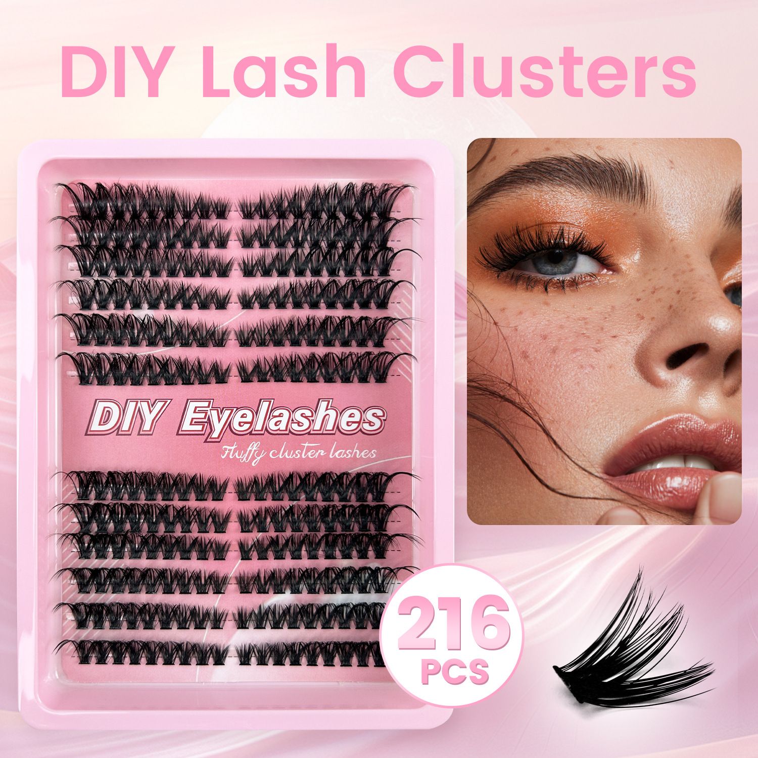 Lash Clusters Kit - Stunning Natural Black 60D Volume Eyelash Extensions, 216 Pcs Individual Lashes 8-16mm, D Curl Thick Cluster Lashes for Gorgeous Eyes