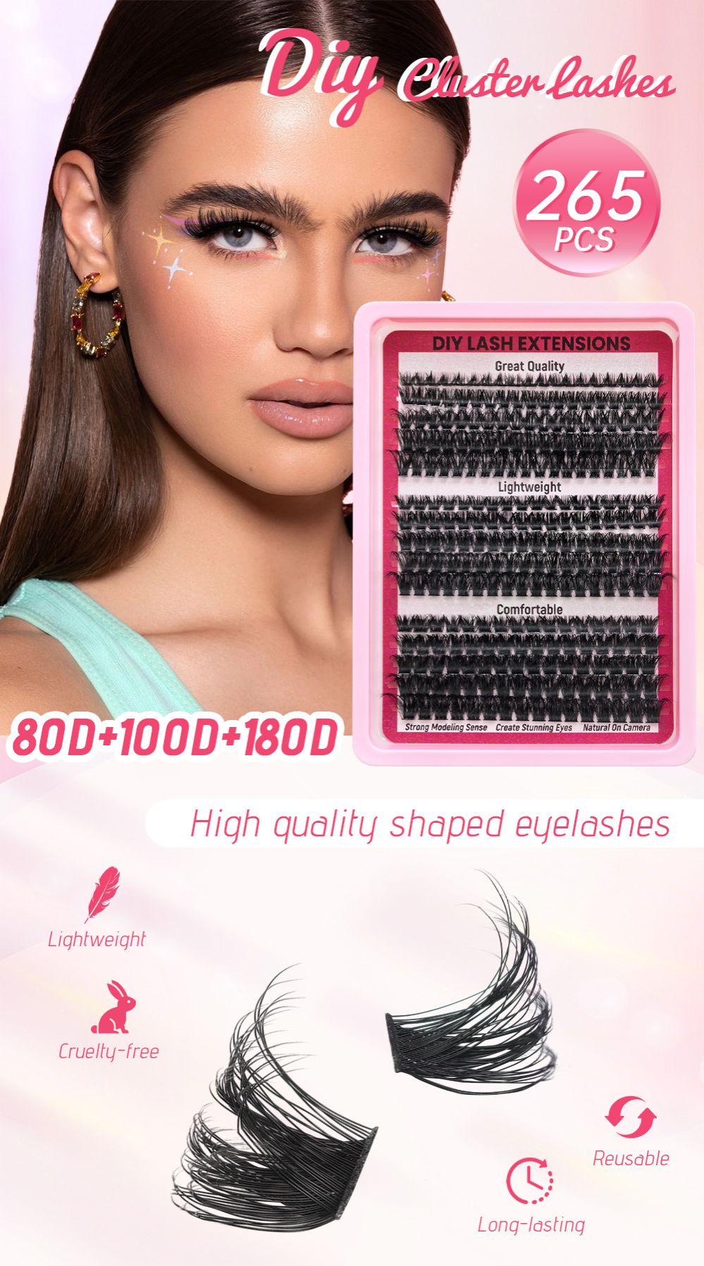 80D/100D/120D Hot-melt Multi-hairs Natural Female Eyelashes Thick False Eyelashes clusters False eyelashes Natural thick false eyelashes view 7