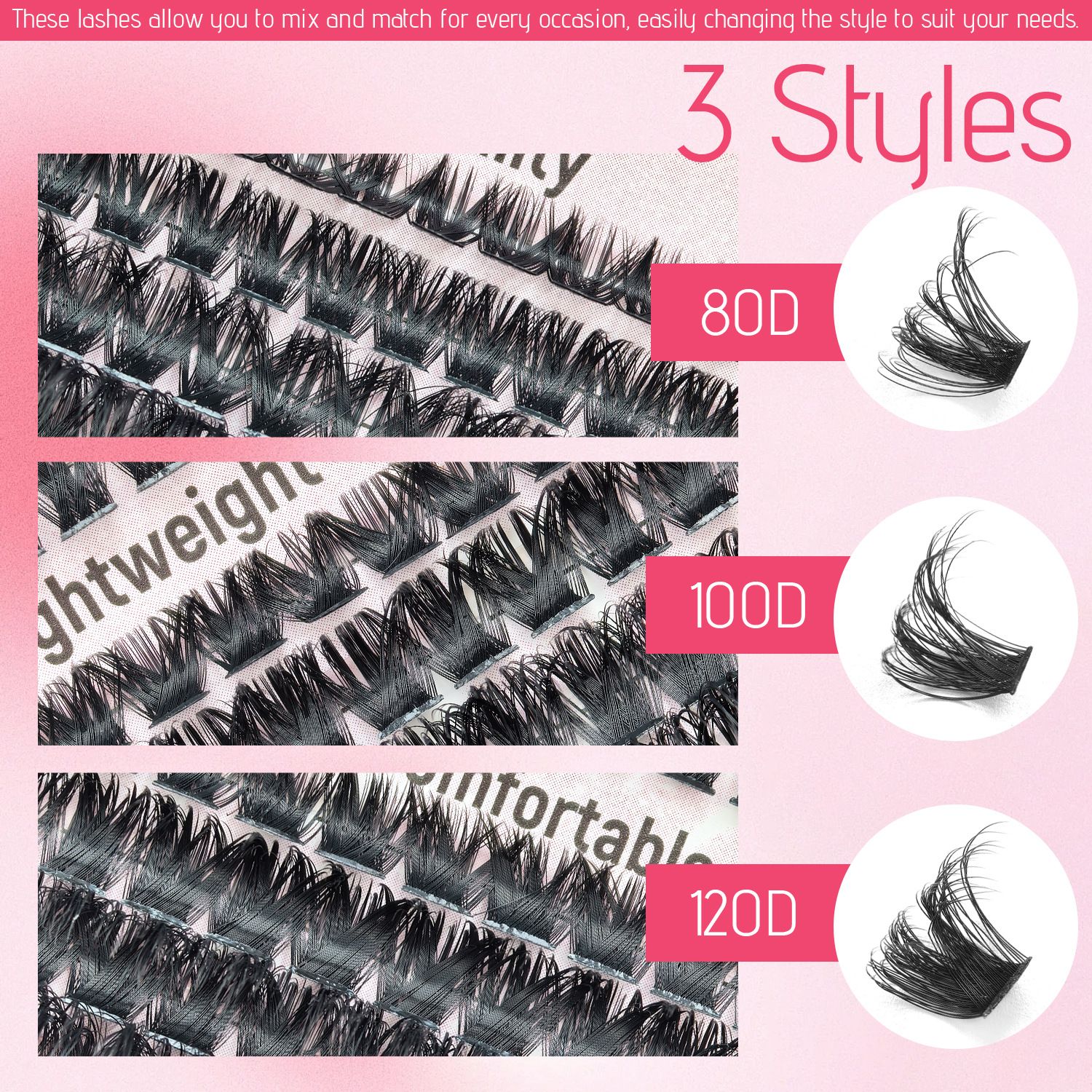 80D/100D/120D Hot-melt Multi-hairs Natural Female Eyelashes Thick False Eyelashes clusters False eyelashes Natural thick false eyelashes view 3